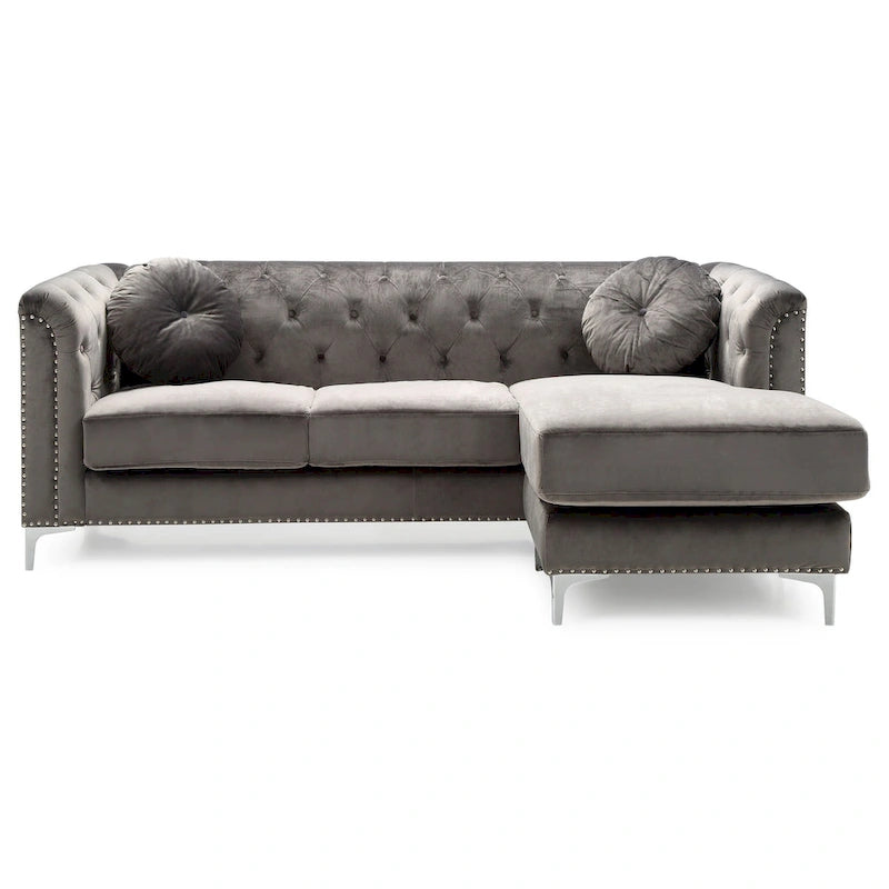 Divano componibile Pompano da 83 pollici in velluto trapuntato con 2 cuscini decorativi - 83L x 58P x 31A