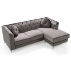 Divano componibile Pompano da 83 pollici in velluto trapuntato con 2 cuscini decorativi - 83L x 58P x 31A