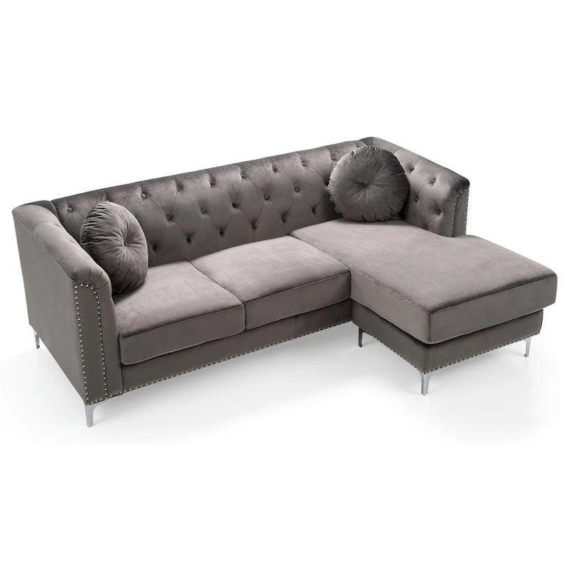 Divano componibile Pompano da 83 pollici in velluto trapuntato con 2 cuscini decorativi - 83L x 58P x 31A