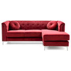 Divano componibile Pompano da 83 pollici in velluto trapuntato con 2 cuscini decorativi - 83L x 58P x 31A