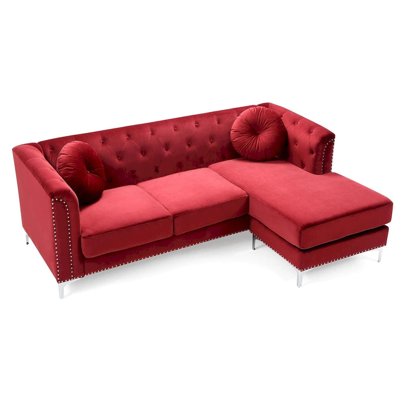Divano componibile Pompano da 83 pollici in velluto trapuntato con 2 cuscini decorativi - 83L x 58P x 31A