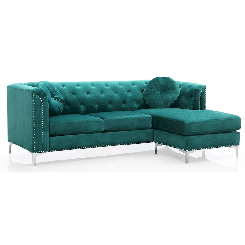 Divano componibile Pompano da 83 pollici in velluto trapuntato con 2 cuscini decorativi - 83L x 58P x 31A
