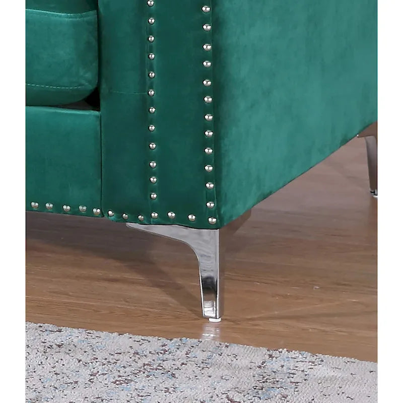 Divano componibile Pompano da 83 pollici in velluto trapuntato con 2 cuscini decorativi - 83L x 58P x 31A