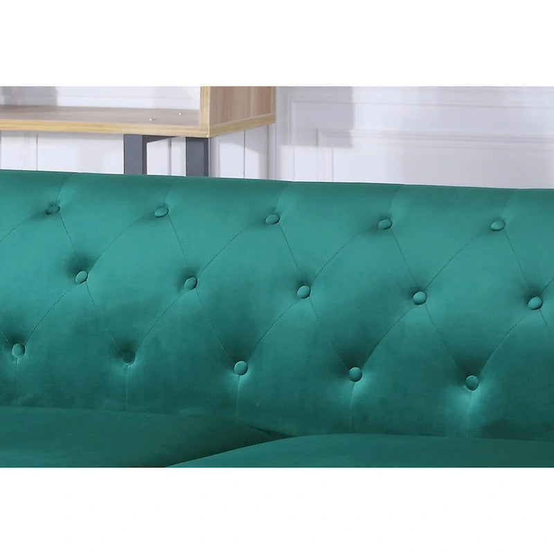 Divano componibile Pompano da 83 pollici in velluto trapuntato con 2 cuscini decorativi - 83L x 58P x 31A