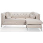 Divano componibile Pompano da 83 pollici in velluto trapuntato con 2 cuscini decorativi - 83L x 58P x 31A
