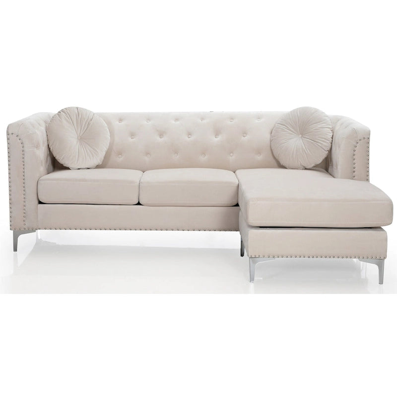 Divano componibile Pompano da 83 pollici in velluto trapuntato con 2 cuscini decorativi - 83L x 58P x 31A