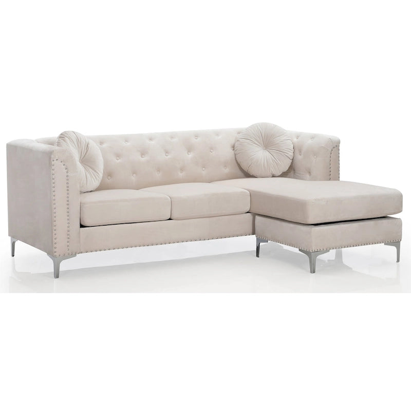 Divano componibile Pompano da 83 pollici in velluto trapuntato con 2 cuscini decorativi - 83L x 58P x 31A