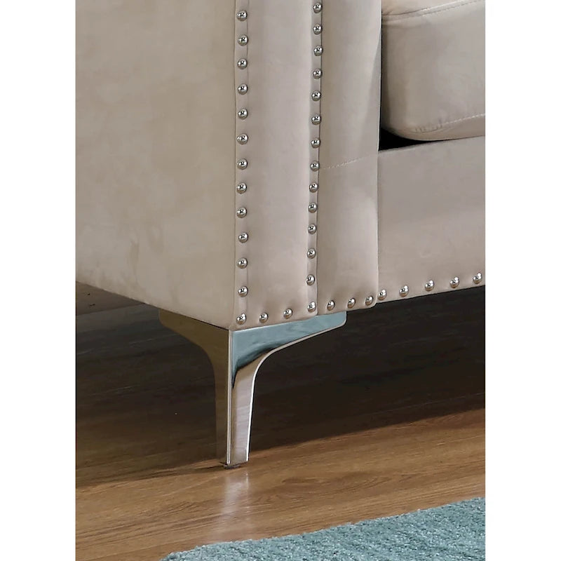 Divano componibile Pompano da 83 pollici in velluto trapuntato con 2 cuscini decorativi - 83L x 58P x 31A