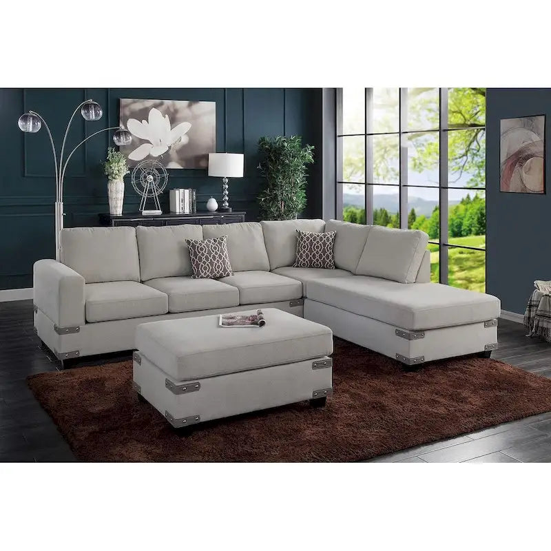 Set divano componibile a 3 posti Poundex con pouf