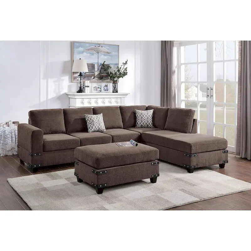Set divano componibile a 3 posti Poundex con pouf