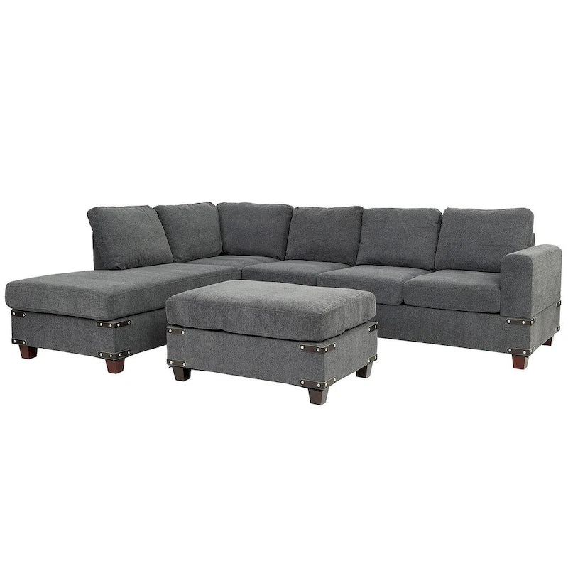 Set divano componibile a 3 posti Poundex con pouf