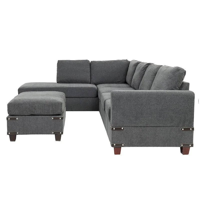 Set divano componibile a 3 posti Poundex con pouf
