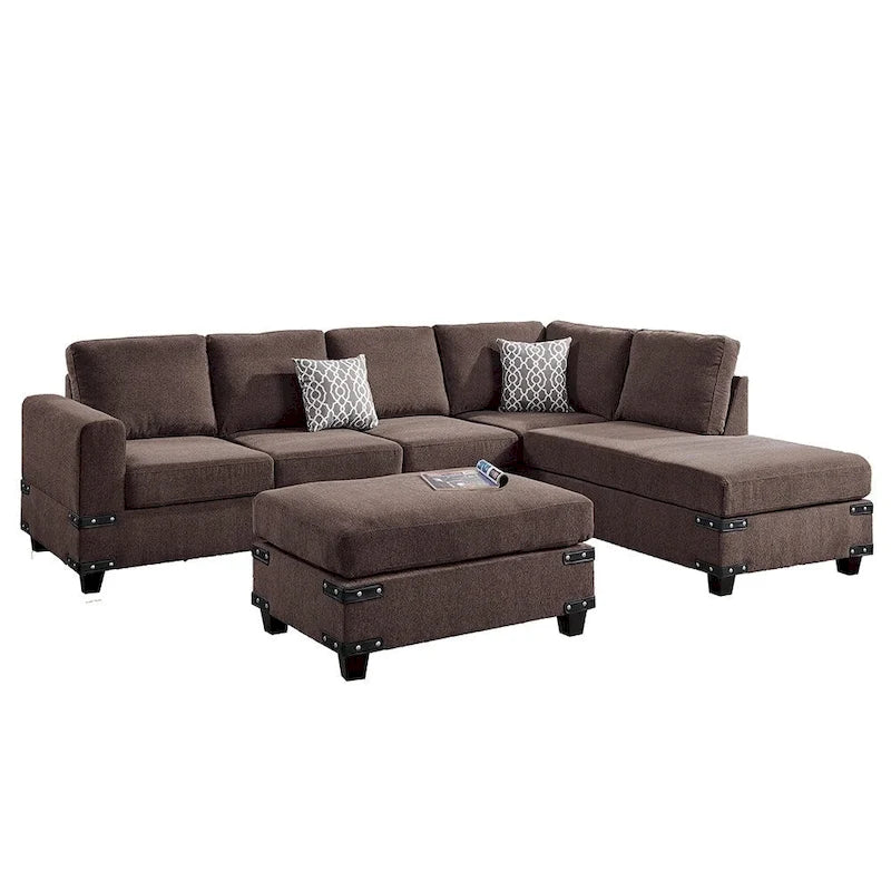 Set divano componibile a 3 posti Poundex con pouf