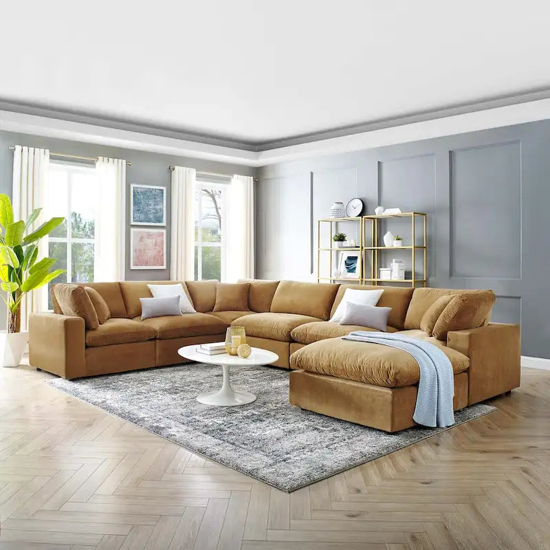Commix Down Filled Overstuffed Velvet 7-Piece Sectional Sofa