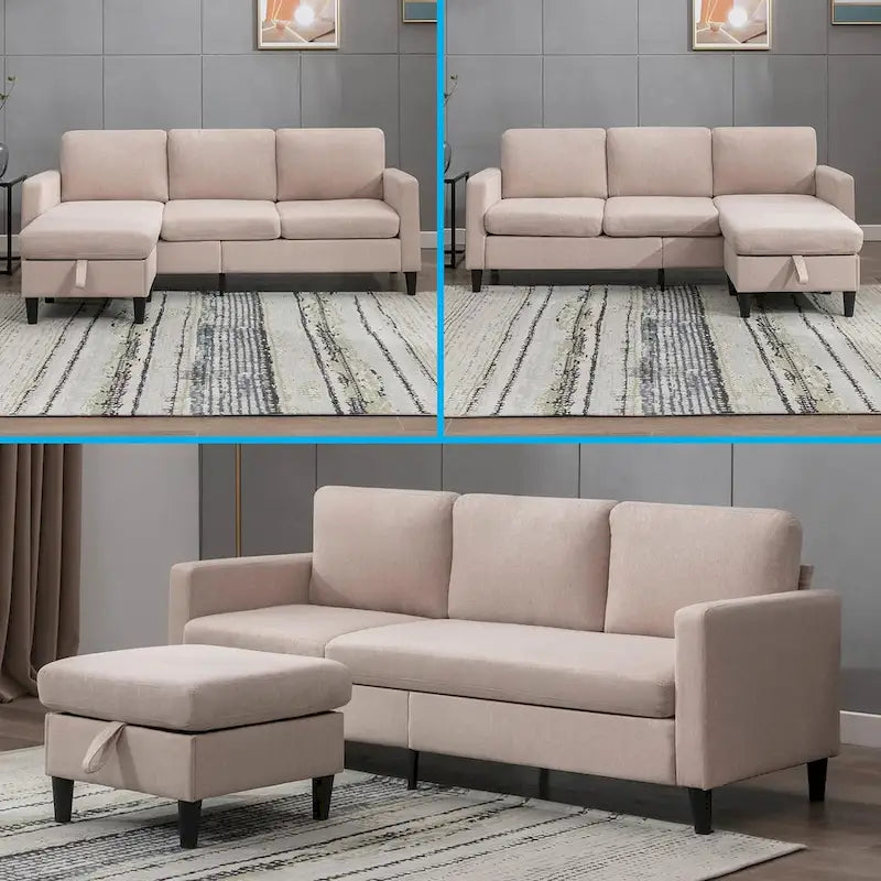 Divano componibile Mixoy Convertible con pouf contenitore, chaise longue reversibile