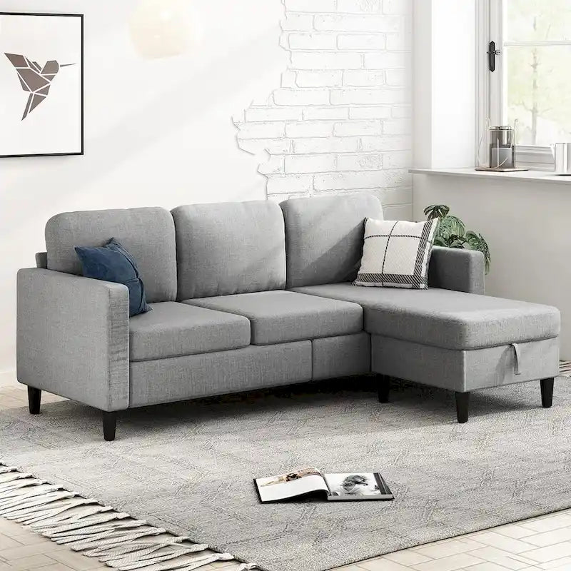 Divano componibile Mixoy Convertible con pouf contenitore, chaise longue reversibile