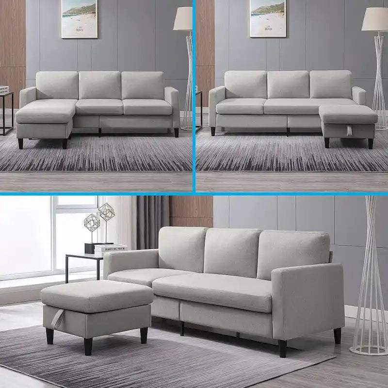 Divano componibile Mixoy Convertible con pouf contenitore, chaise longue reversibile