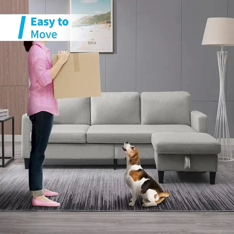 Divano componibile Mixoy Convertible con pouf contenitore, chaise longue reversibile