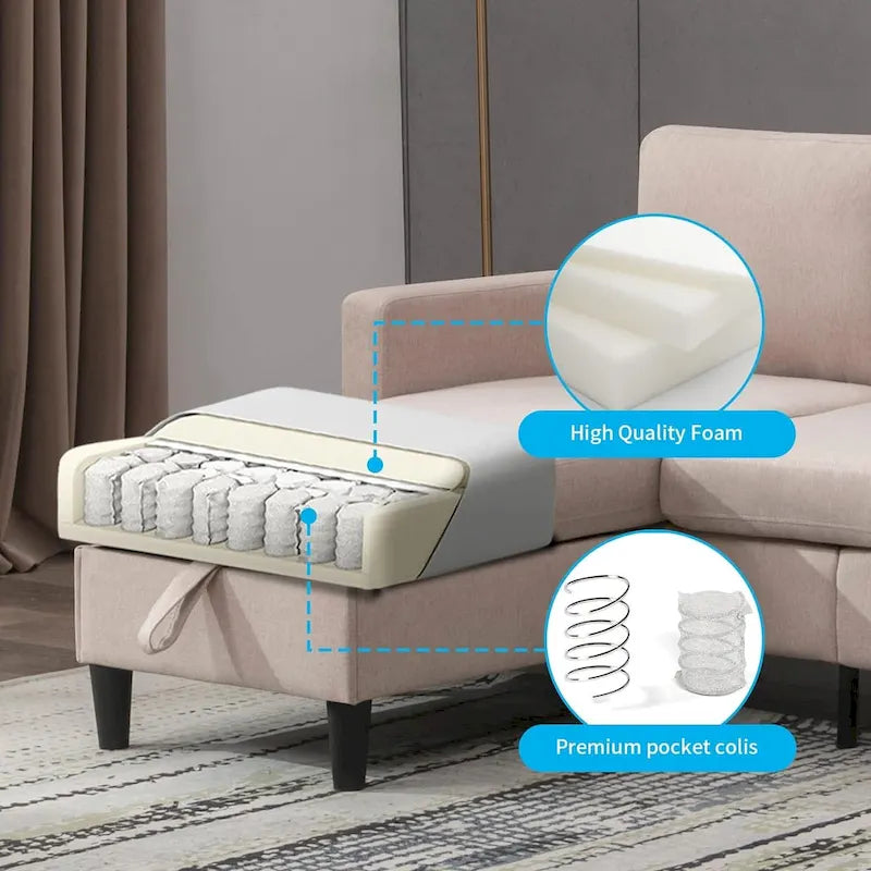 Divano componibile Mixoy Convertible con pouf contenitore, chaise longue reversibile