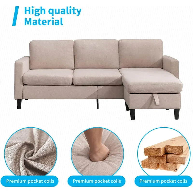 Divano componibile Mixoy Convertible con pouf contenitore, chaise longue reversibile
