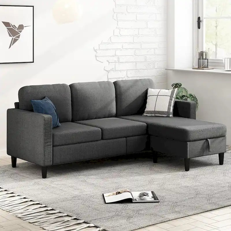 Divano componibile Mixoy Convertible con pouf contenitore, chaise longue reversibile
