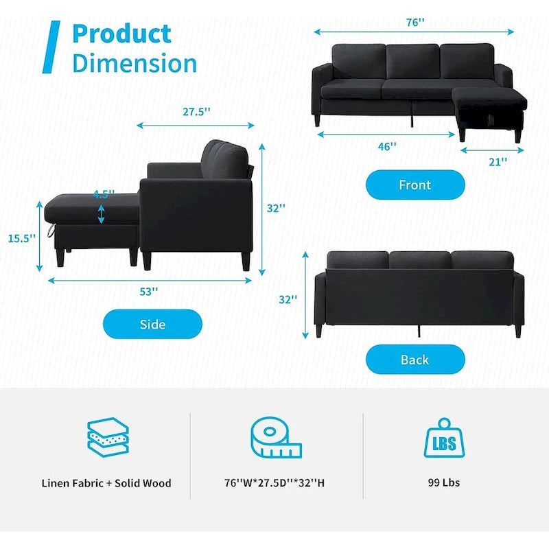 Divano componibile Mixoy Convertible con pouf contenitore, chaise longue reversibile