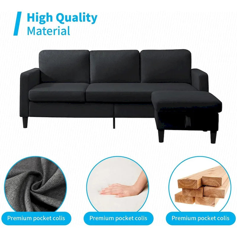 Divano componibile Mixoy Convertible con pouf contenitore, chaise longue reversibile