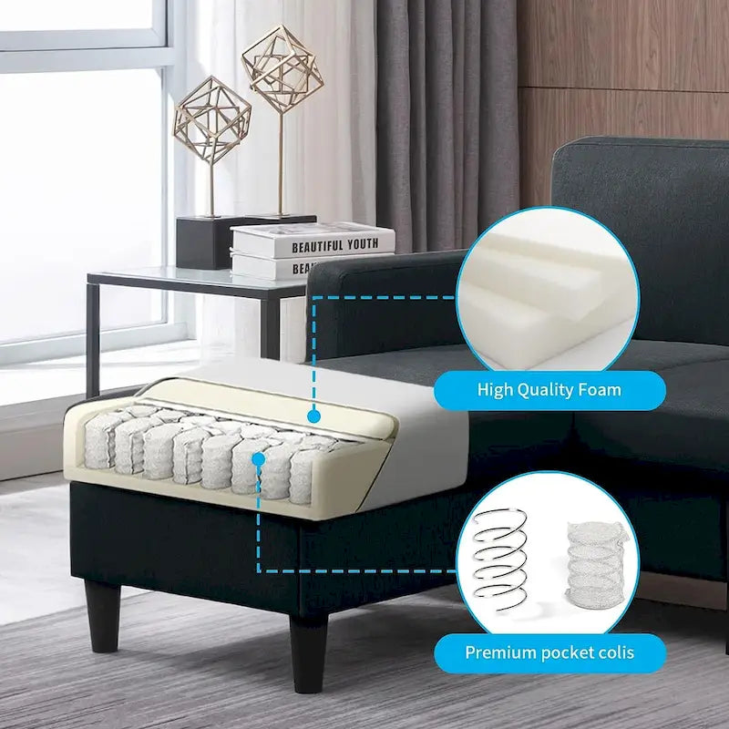 Divano componibile Mixoy Convertible con pouf contenitore, chaise longue reversibile