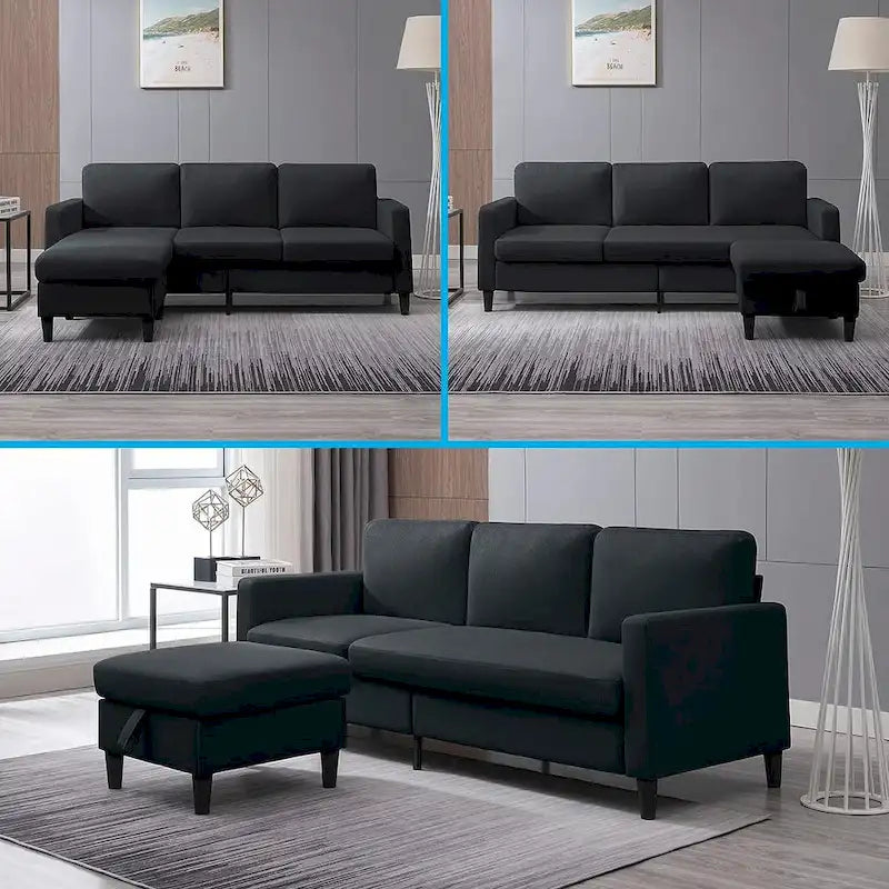 Divano componibile Mixoy Convertible con pouf contenitore, chaise longue reversibile