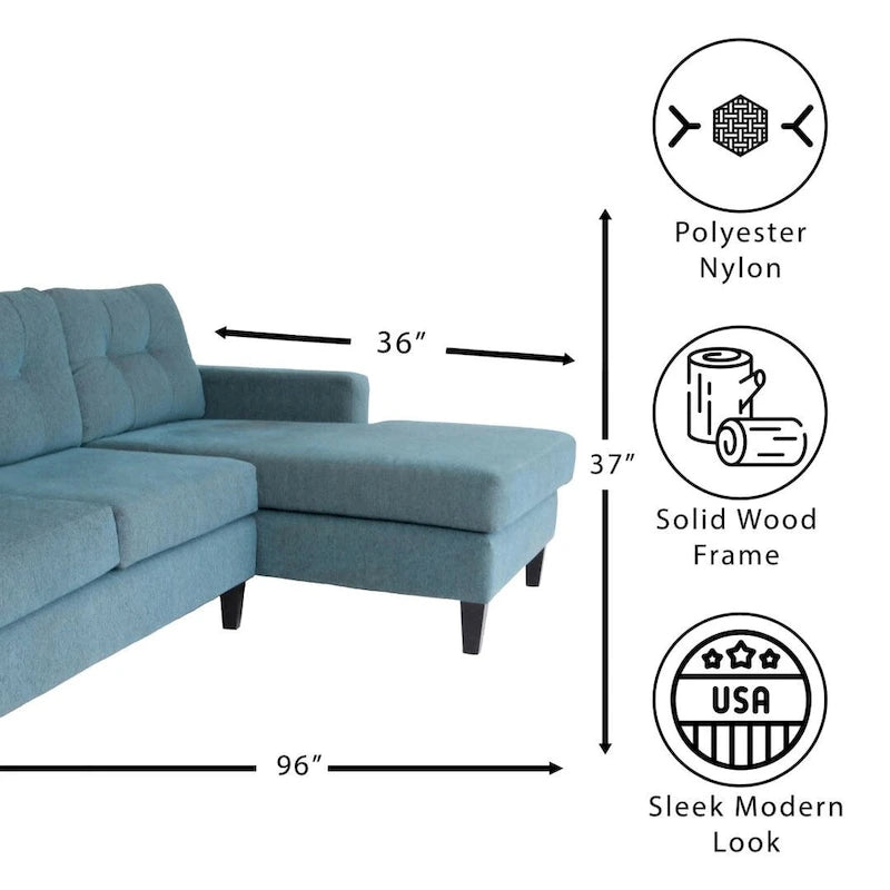 Coast to Coast Sofas Divano Sezionale a L Contemporaneo Poliestere Nylon Massello di Legno Tappezzato