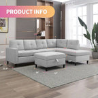 Divano componibile a L Mixoy con 2 portabicchieri, pouf contenitore