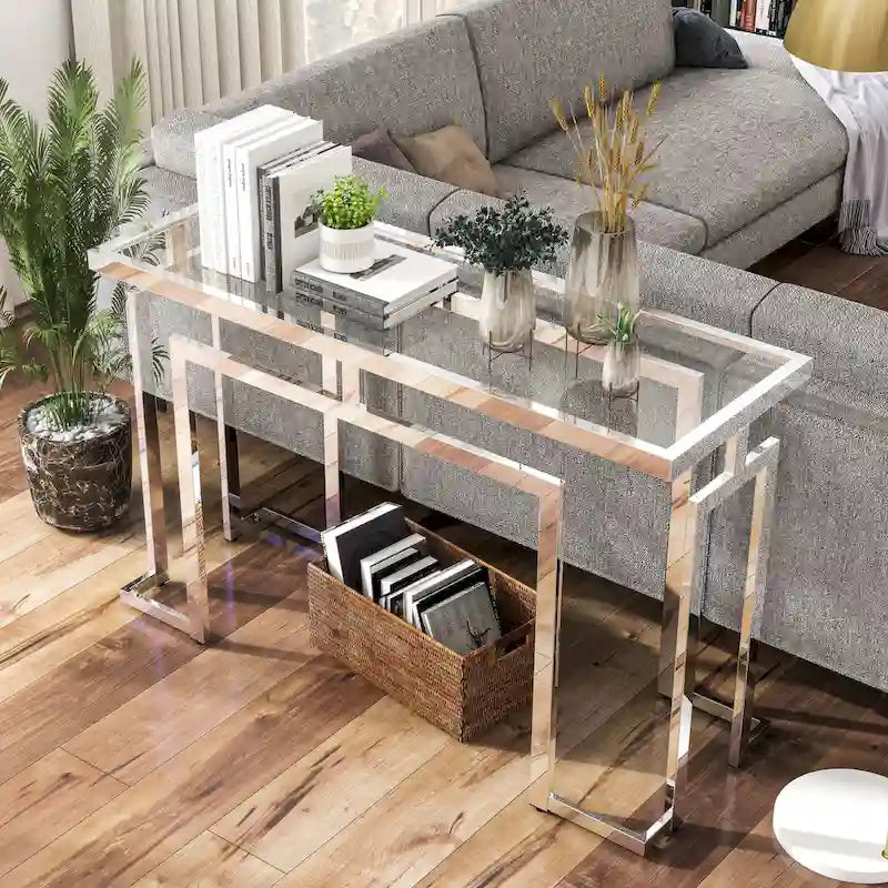 Tavolo da divano contemporaneo con piano in vetro da 52 pollici