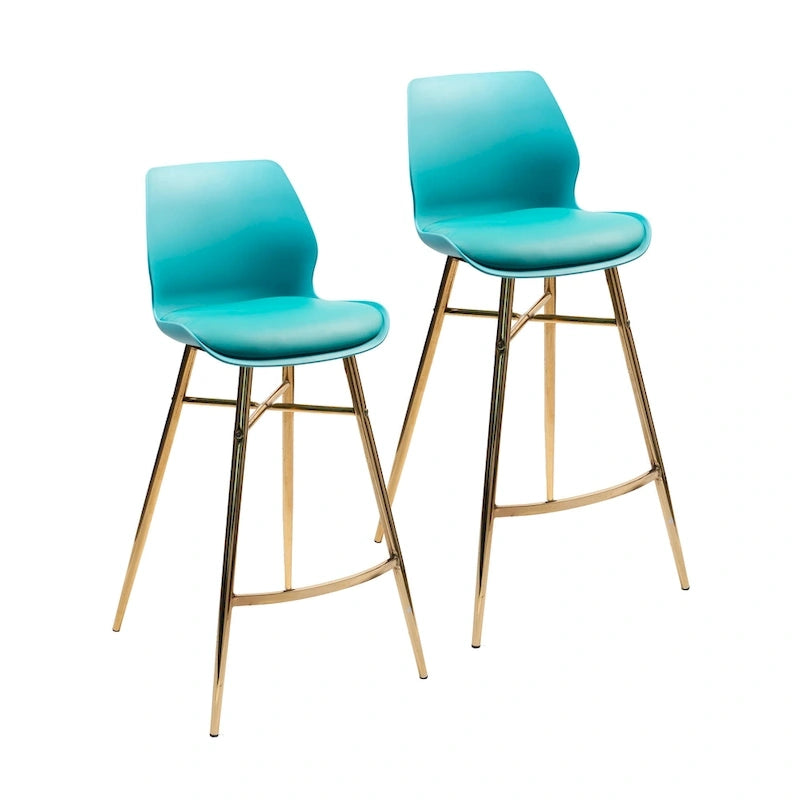 Set di 2 Sgabelli da Bar, Pelle Sintetica, Gambe Cromate Oro
