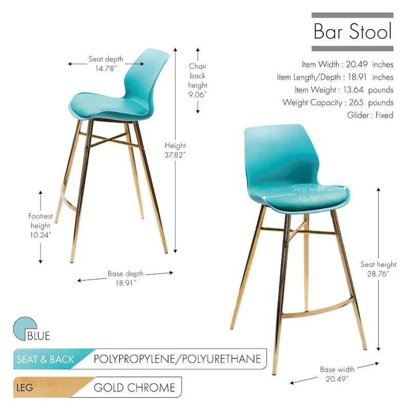 Set di 2 Sgabelli da Bar, Pelle Sintetica, Gambe Cromate Oro