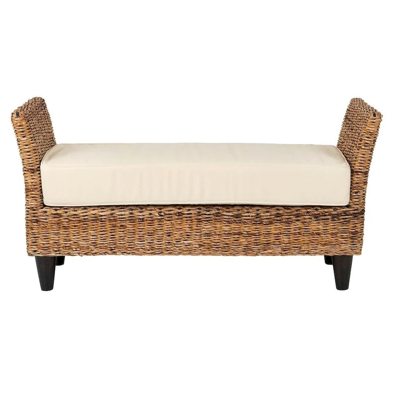 Panca in abaca naturale intrecciata con cuscino di