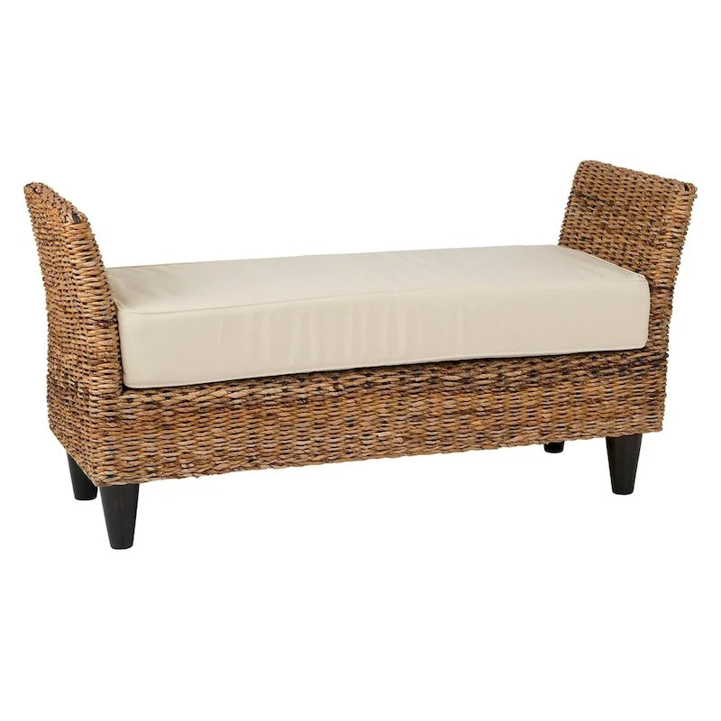 Panca in abaca naturale intrecciata con cuscino di