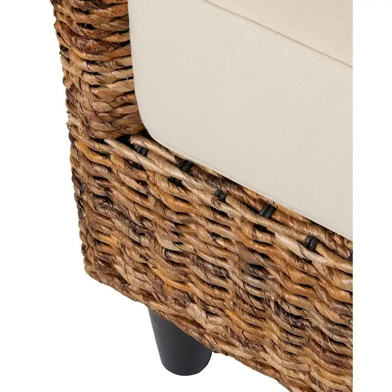 Panca in abaca naturale intrecciata con cuscino di