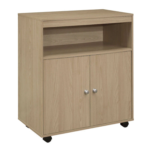 Mobiletto accentato a 2 ante con carrello da cucina per microonde (faggio)