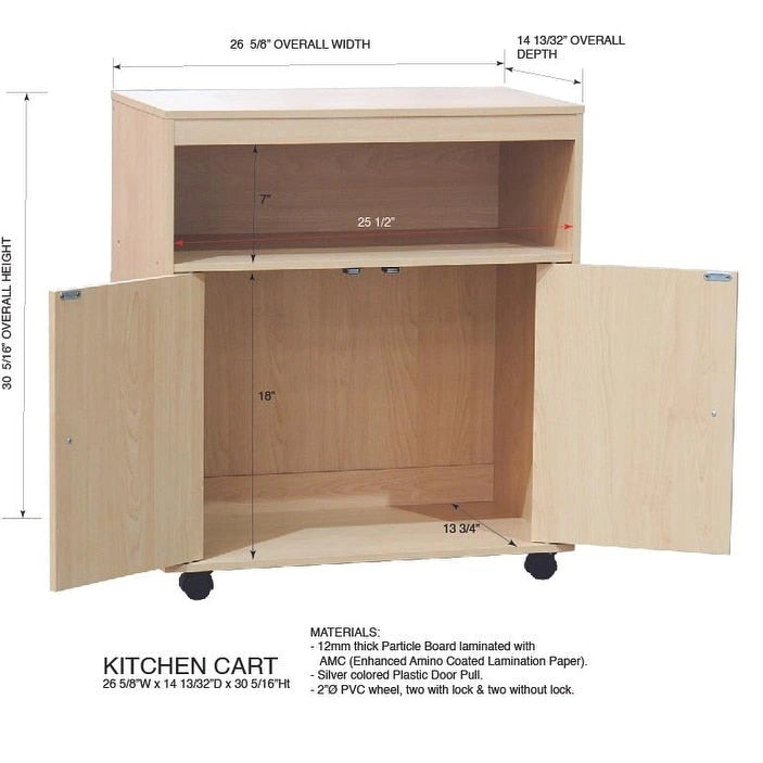 Mobiletto accentato a 2 ante con carrello da cucina per microonde (faggio)