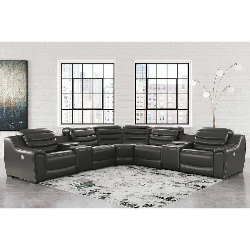 Divano sezionale reclinabile a 7 posti Signature Design by Ashley Center Line Dark Gray - 351W x 351D x 89H cm