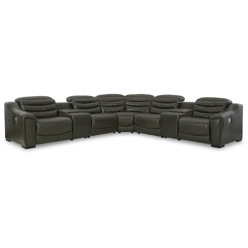 Divano sezionale reclinabile a 7 posti Signature Design by Ashley Center Line Dark Gray - 351W x 351D x 89H cm