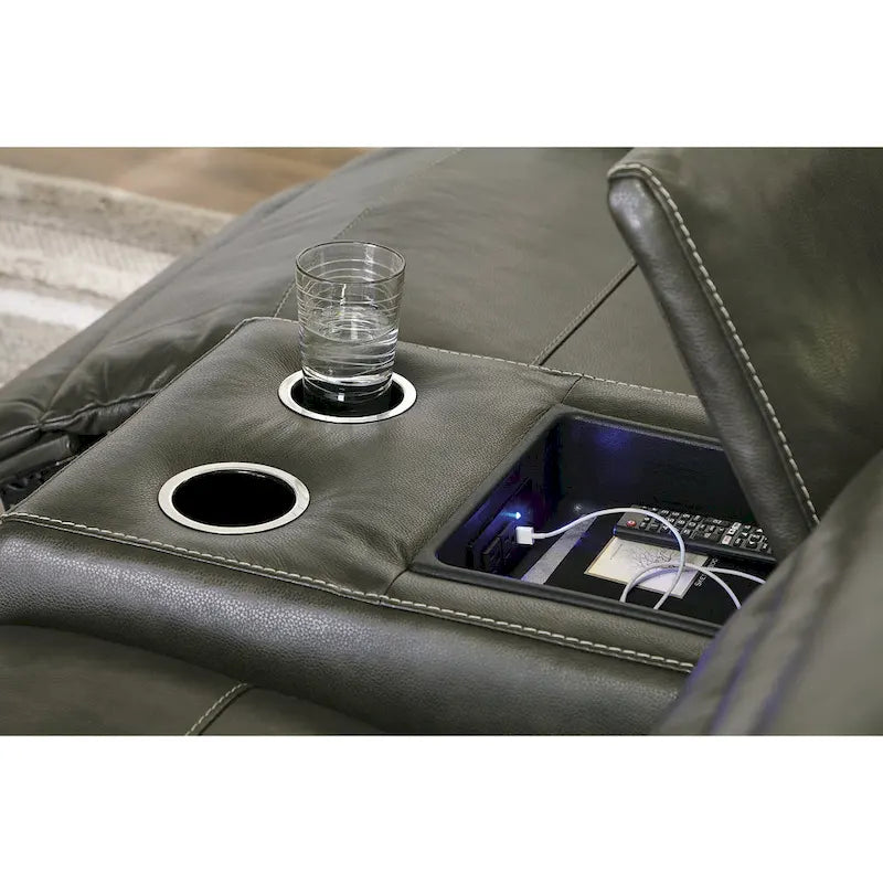 Divano sezionale reclinabile a 7 posti Signature Design by Ashley Center Line Dark Gray - 351W x 351D x 89H cm