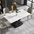 63Modern Dining Table, Tavolo da pranzo con piano in pietra sinterizzata bianca e base in acciaio Moran Violet - N/A
