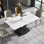 63Modern Dining Table, Tavolo da pranzo con piano in pietra sinterizzata bianca e base in acciaio Moran Violet - N/A