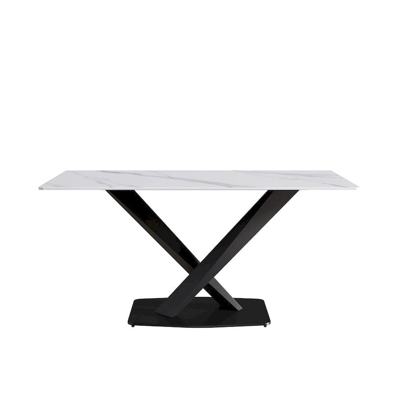 63Modern Dining Table, Tavolo da pranzo con piano in pietra sinterizzata bianca e base in acciaio Moran Violet - N/A