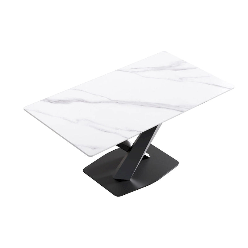 63Modern Dining Table, Tavolo da pranzo con piano in pietra sinterizzata bianca e base in acciaio Moran Violet - N/A