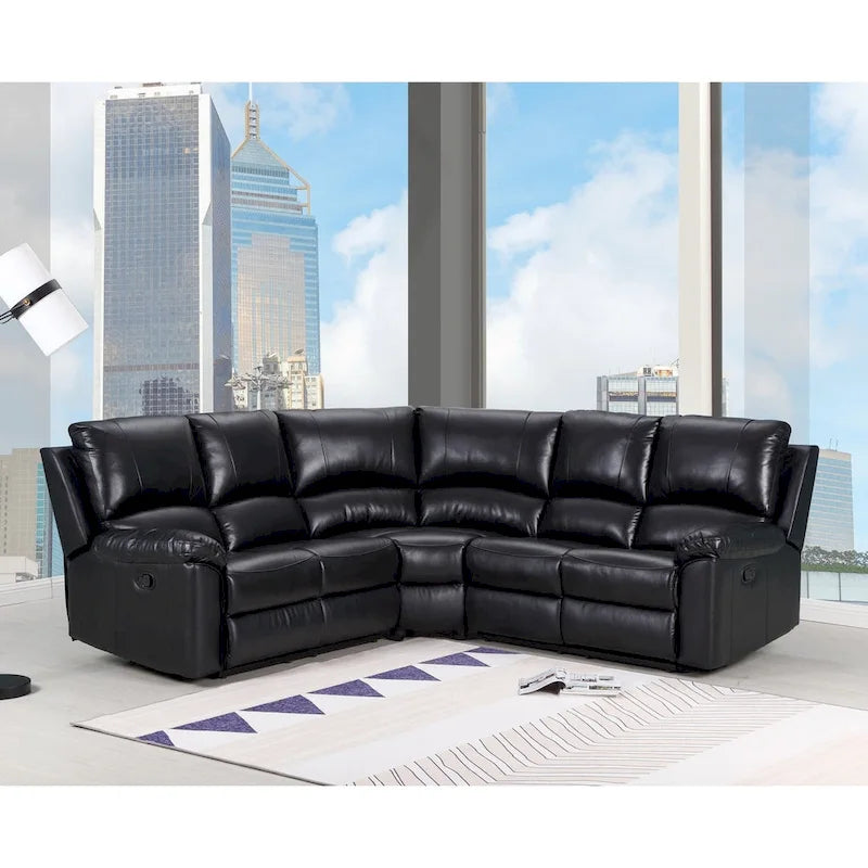 HomeRoots Black Polyester Blend Reclining U Shaped Three Piece Corner Sectional - 80