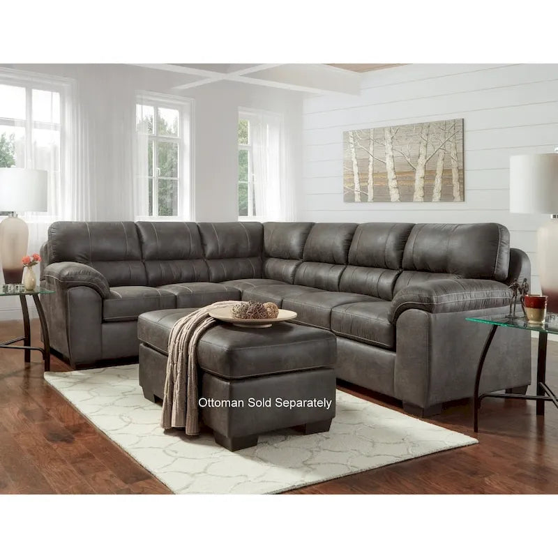 Roundhill Furniture Tirana Contemporary Fabric Pillow-top Arm Sectional Sofa in Sequoia Ash
