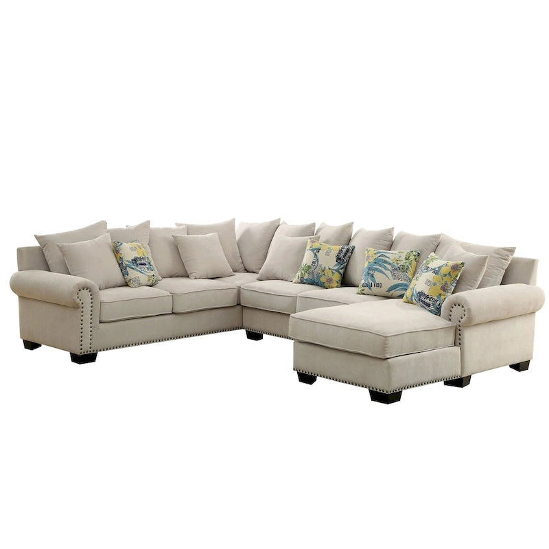 Sectionnel Riti Transitional Beige en tissu rembourré avec clous décoratifs par Furniture of America