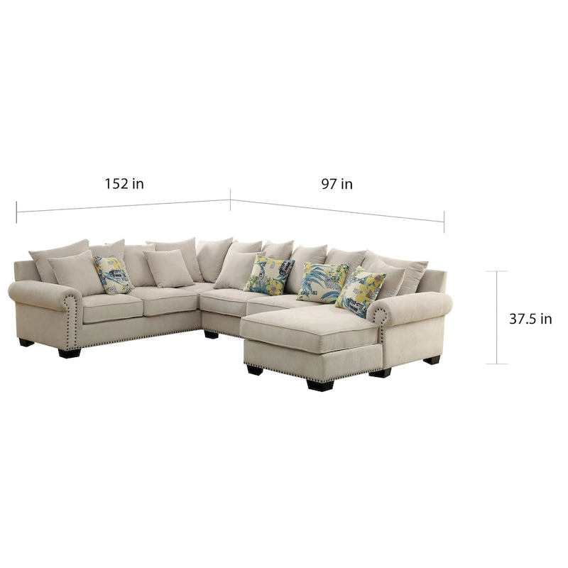 Sectionnel Riti Transitional Beige en tissu rembourré avec clous décoratifs par Furniture of America